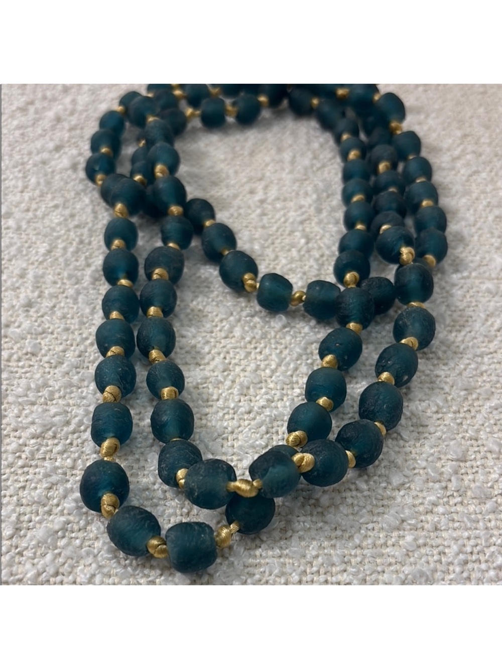 Handmade Teal and Gold Beaded Glass Necklace - Women Jewelry